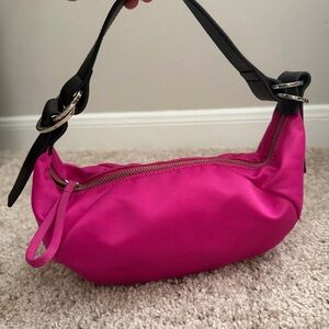 Vintage Lauren Ralph Lauren Pink Shoulder Bag With Black Leather Strap Rare
